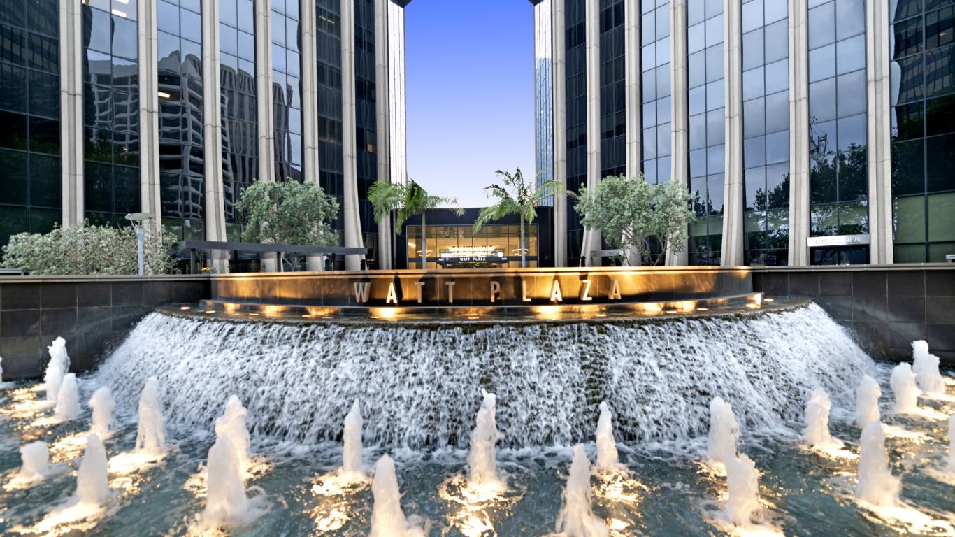 Fountain in front of Watt Plaza in Century City, CA